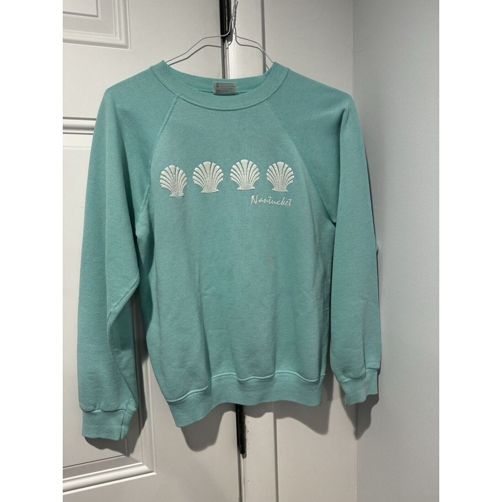 Vintage Nantucket Green Sweatshirt‎ Hanes Tag Seashells Massachusetts M USA Made